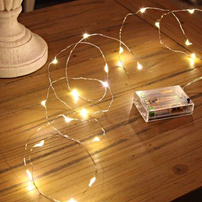 Luces de alambre de 2 m LED alimentadas por batería, 40 LED, blanco cálido