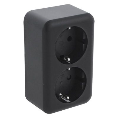 Base de enchufe de superficie Q-Link, 2 elementos, con protección para niños y tierra Schuko, negro