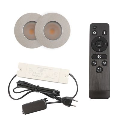 2 focos empotrables cromados para porche Dico, IP65, con set de conexión y mando a distancia