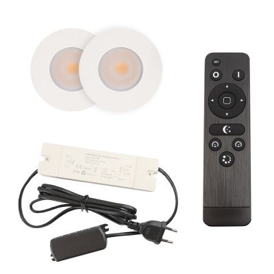 2 focos empotrables blancos para porche Dico, IP65, con set de conexión y mando a distancia