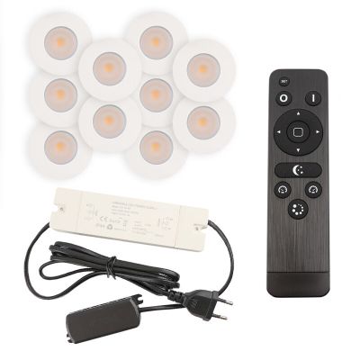 10 focos empotrables blancos para porche Dico, IP65, con set de conexión y mando a distancia