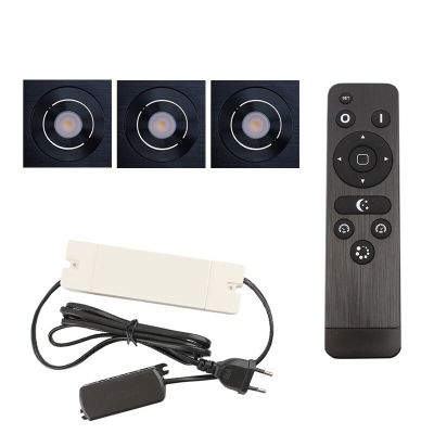 3 focos empotrables orientables para porche Rona cuadrado, IP44, con set de conexión y mando a distancia, negro