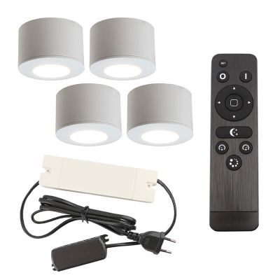 4 apliques de techo redondos blancos para porche Vasso, IP44, con set de conexión y mando a distancia