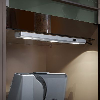 Iluminación bajo muebles cocina de plástico plateada, Sarila, 1W, 3000K LED, con interruptor
