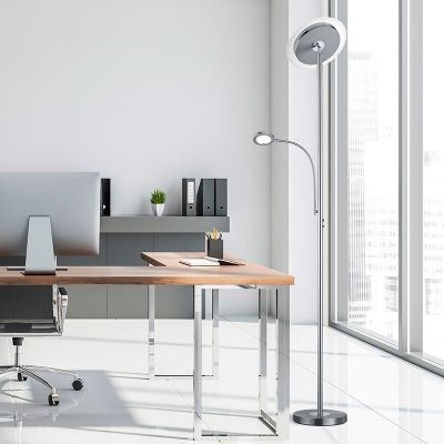 Lámpara de pie moderna níquel, Benny, 18W, 3000K LED, con regulador táctil
