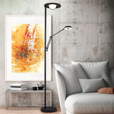 Lámpara de pie de lectura moderna negra, Yazid, 32W, color de luz ajustable LED, con regulador táctil