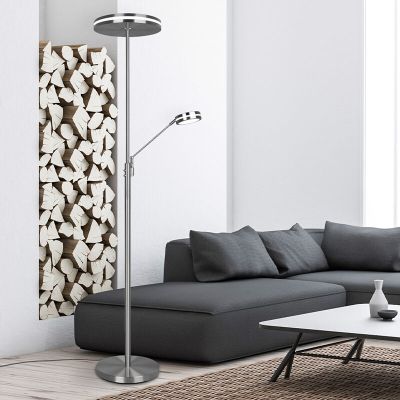 Lámpara de pie de lectura moderna níquel, Marjon, 35W, ajustable entre luz blanco cálido y frío LED, con regulador táctil