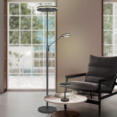 Lámpara de pie de lectura moderna antracita, Marjon, 35W, ajustable entre luz blanco cálido y frío LED, con regulador táctil