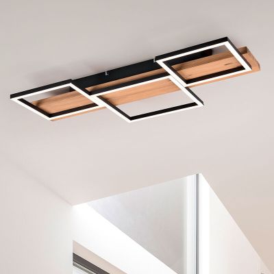 Plafón de techo de madera marrón, Justian, 30W, 3000K LED, regulable en 3 pasos