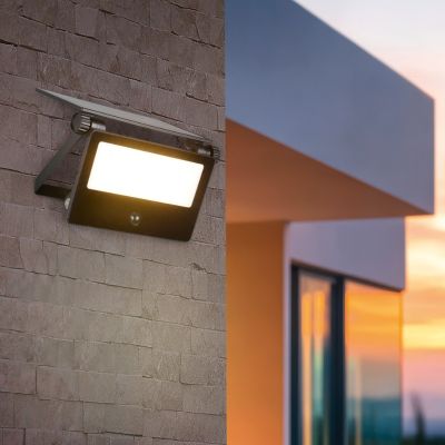Aplique solar exterior moderno negro, Mihriban, 10W, white switch LED, IP54