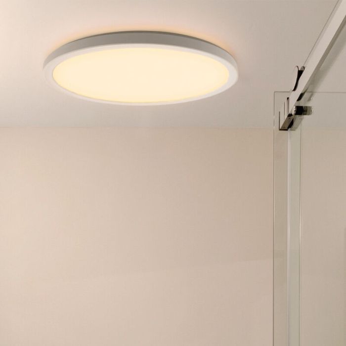 Plafón de techo blanco de plástico, Shona, 22W, 3000K LED, regulable en 3 pasos