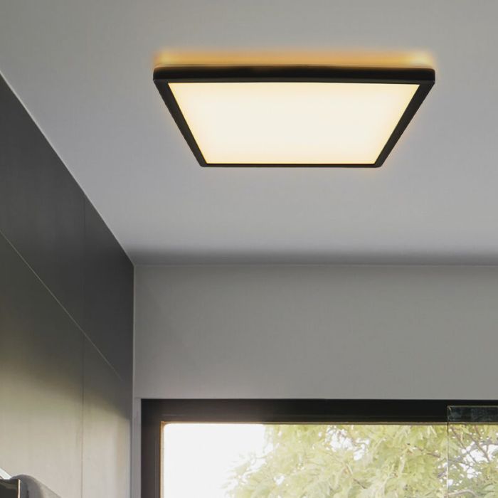 Plafón de techo negro de plástico, Shona, 18W, 3000K LED, regulable en 3 pasos