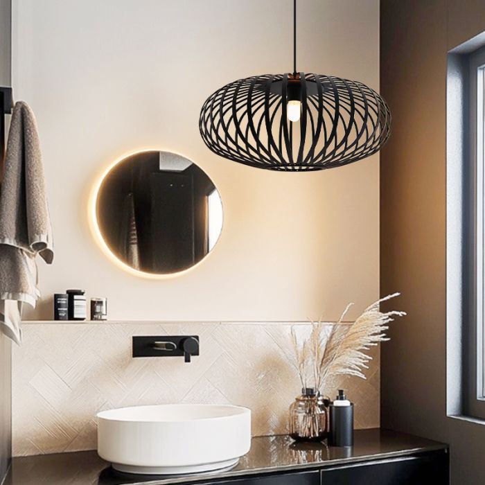 Lámpara colgante baño negra industrial, Lieve, IP44