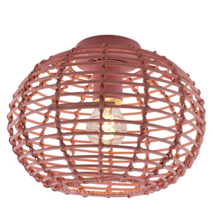 Lámpara de techo de ratán rosa, Roza