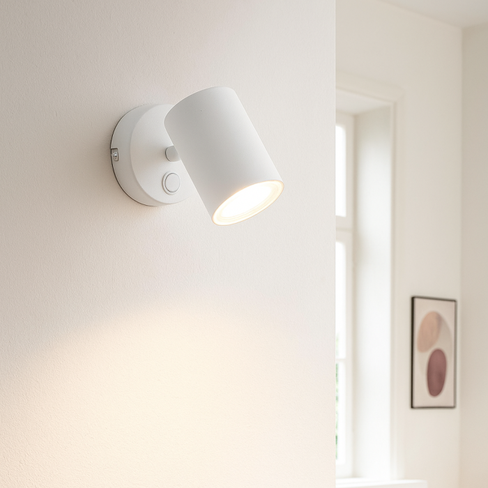 Foco de pared blanco moderno, Elena, con interruptor