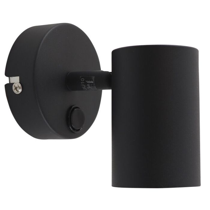 Foco de pared negro moderno, Elena, con interruptor