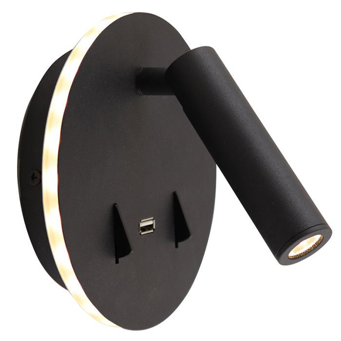 Aplique negro moderno, Alec, 9W, 3000K LED, con interruptor