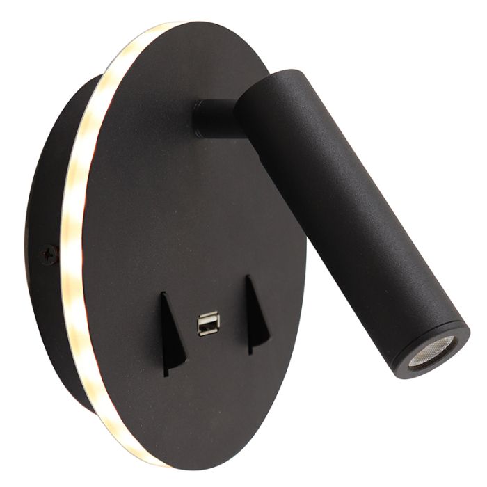 Aplique negro moderno, Alec, 9W, 3000K LED, con interruptor