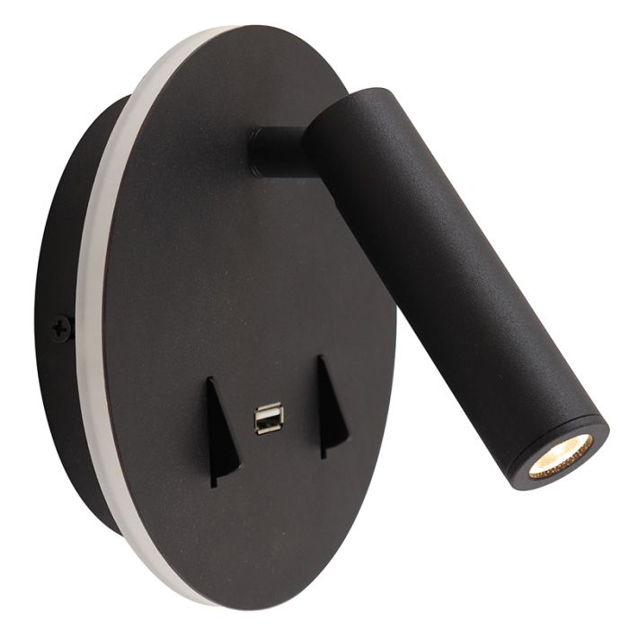 Aplique negro moderno, Alec, 9W, 3000K LED, con interruptor