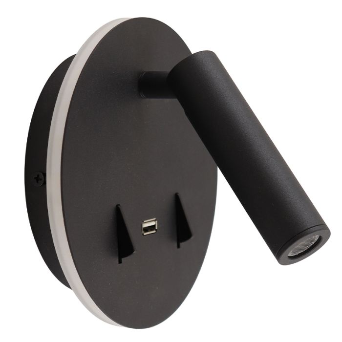 Aplique negro moderno, Alec, 9W, 3000K LED, con interruptor