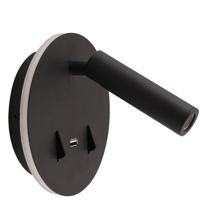 Aplique negro moderno, Alec, 9W, 3000K LED, con interruptor