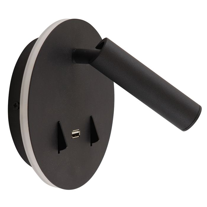 Aplique negro moderno, Alec, 9W, 3000K LED, con interruptor