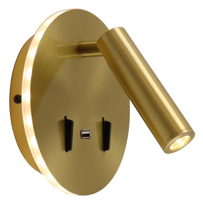 Aplique dorado moderno, Alec, 9W, 3000K LED, con interruptor