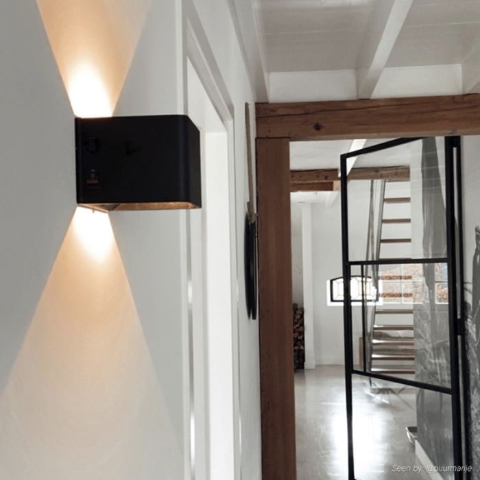 Aplique up down negro recargable, Dion, 1W, 2700K LED, IP44, sensor de movimiento