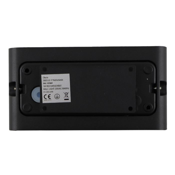 Aplique de pared recargable negro moderno, Rodigo, 1W, 3000K LED, IP44