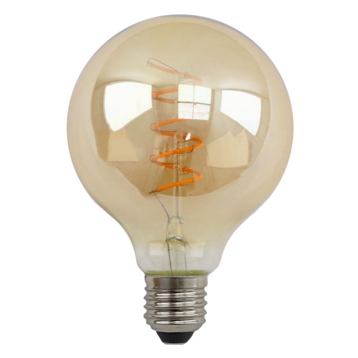 E27 LED bombilla regulable, Tuelo, G95, 4w, ámbar vidrio, 2200K