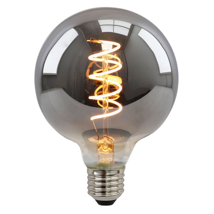 E27 LED bombilla regulable, Tuelo, G95, 4w, vidrio humo, 2200K