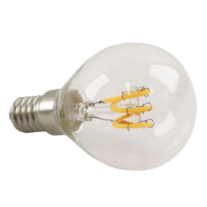 Olucia bombilla LED filamento E14 regulable Tuelo, P45, 4W, 2700K