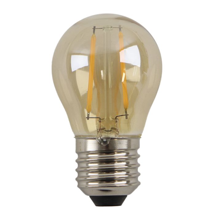 Olucia bombilla LED filamento E27 regulable Melchis, ámbar, P45, 2W, 2200K
