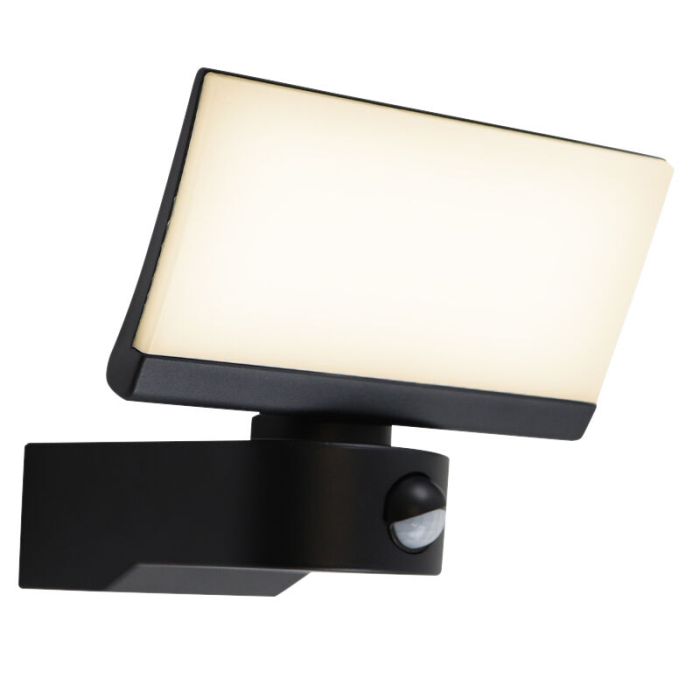 Aplique exterior con sensor de movimiento negro moderno, Leonie, 24W, 3000K LED, IP54