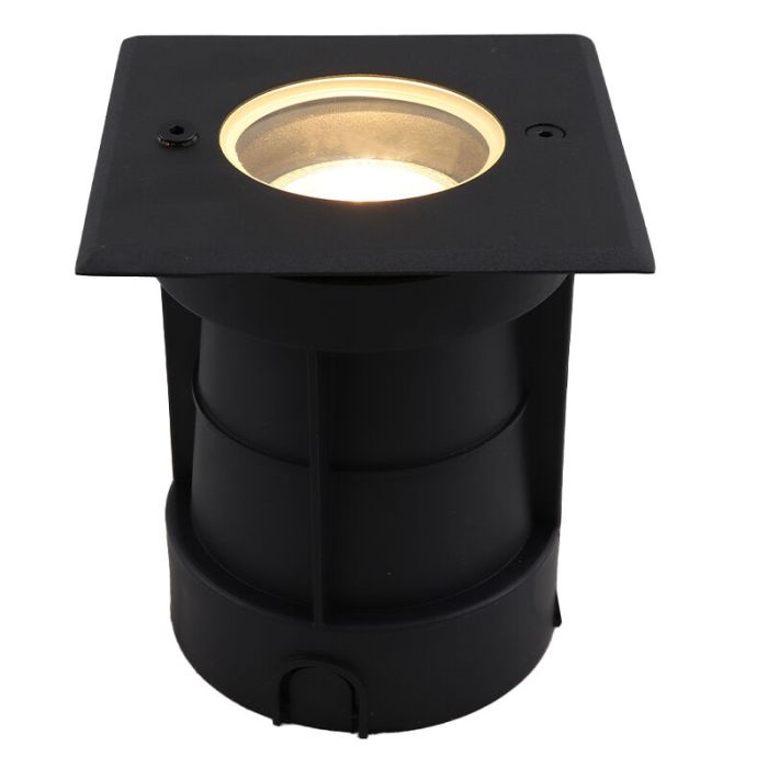 Foco suelo exterior negro de aluminio, Catamarca, IP65, haz de luz orientable