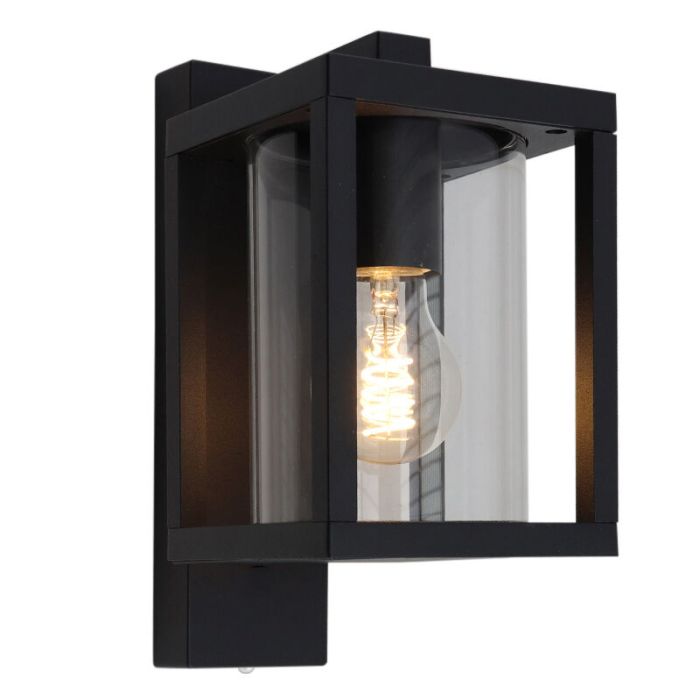 Aplique exterior con sensor crepuscular negro moderno, Amalie, IP54