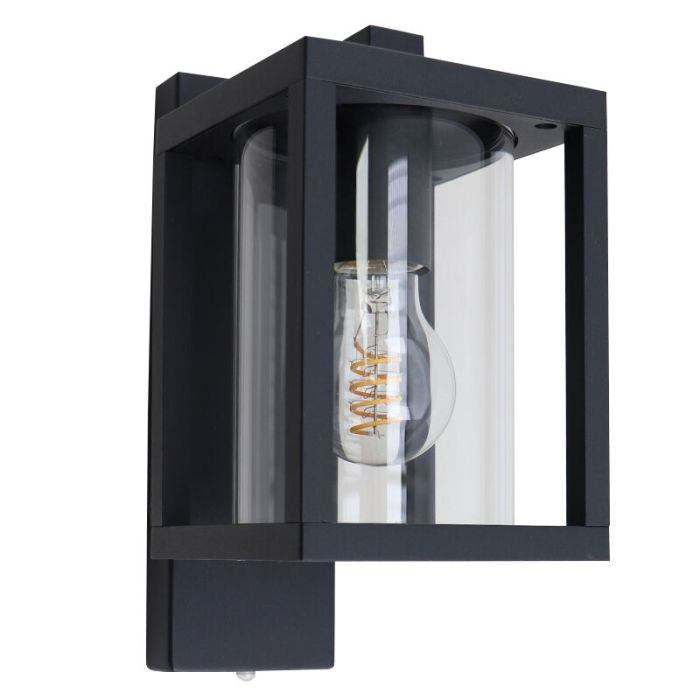 Aplique exterior con sensor crepuscular negro moderno, Amalie, IP54
