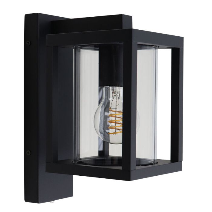 Aplique exterior con sensor crepuscular negro moderno, Amalie, IP54