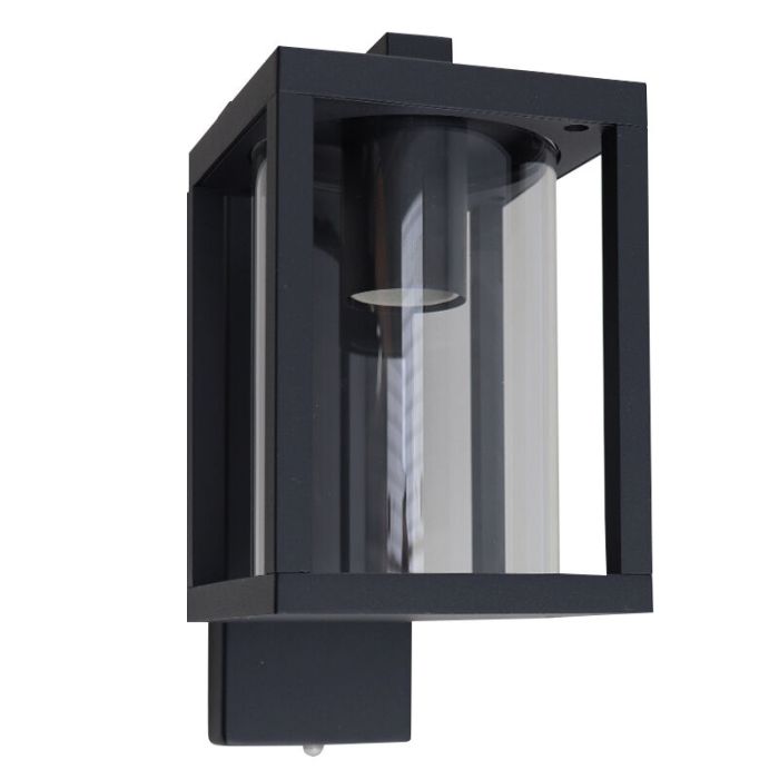 Aplique exterior con sensor crepuscular negro moderno, Amalie, IP54