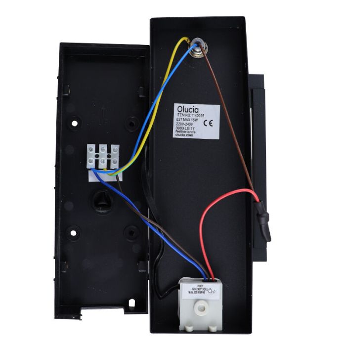 Aplique exterior con sensor crepuscular negro moderno, Amalie, IP54
