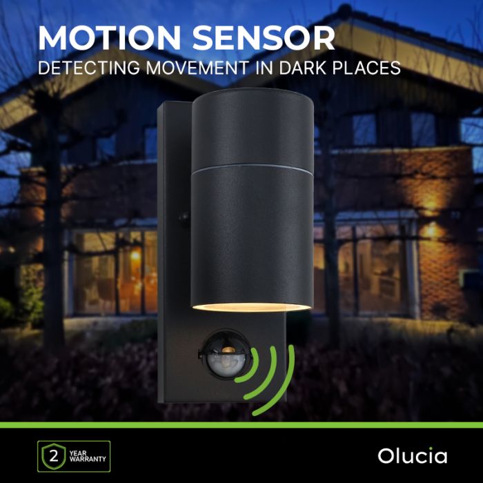 Aplique exterior con sensor de movimiento negro moderno, Pedro, IP44