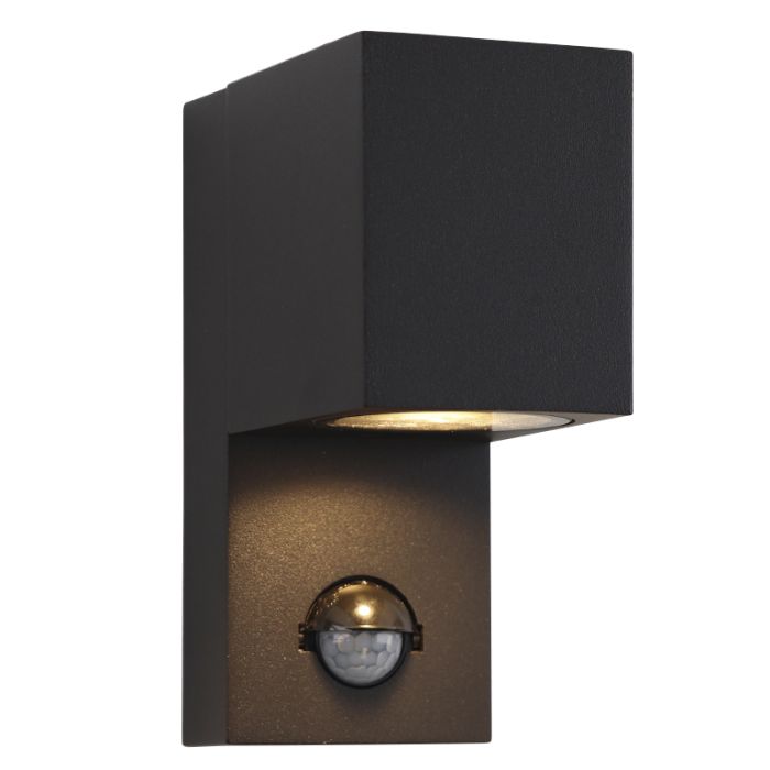 Aplique exterior con sensor de movimiento negro moderno, Corella, IP54