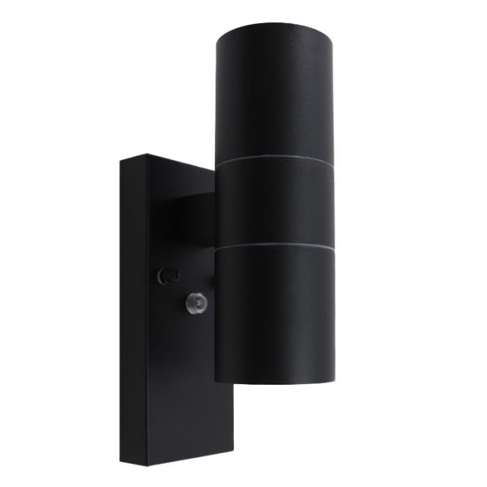 Aplique exterior con sensor crepuscular negro moderno, Pedro, IP44