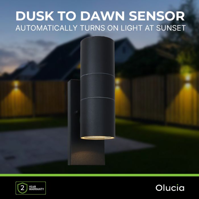 Aplique exterior con sensor crepuscular negro moderno, Pedro, IP44