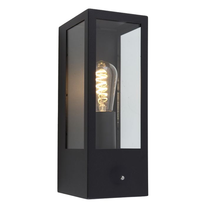 Aplique exterior con sensor crepuscular negro moderno, Senne, IP44