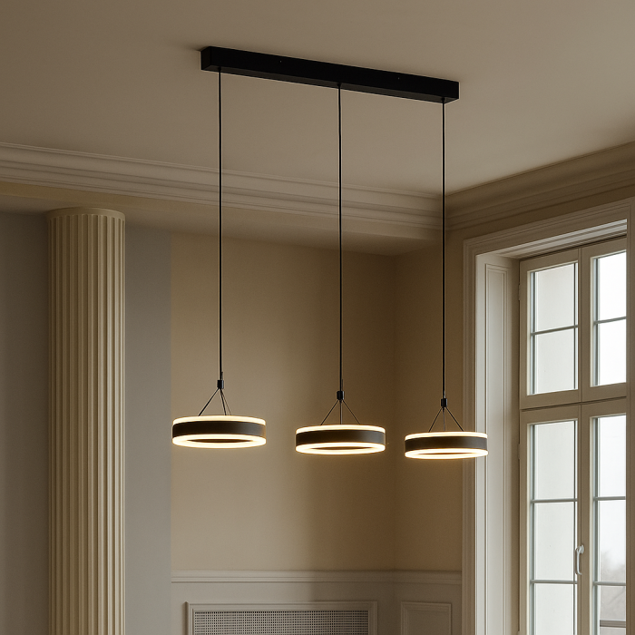 Lámpara colgante negra diseño, Lava, 55W, 3000K LED, regulable en 3 pasos
