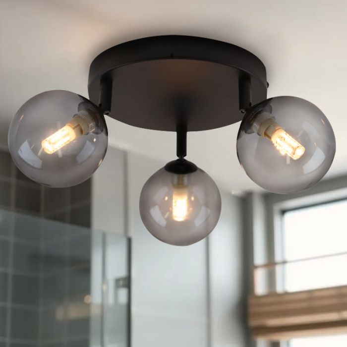 Lámpara de techo baño negra moderna, Amer, IP44