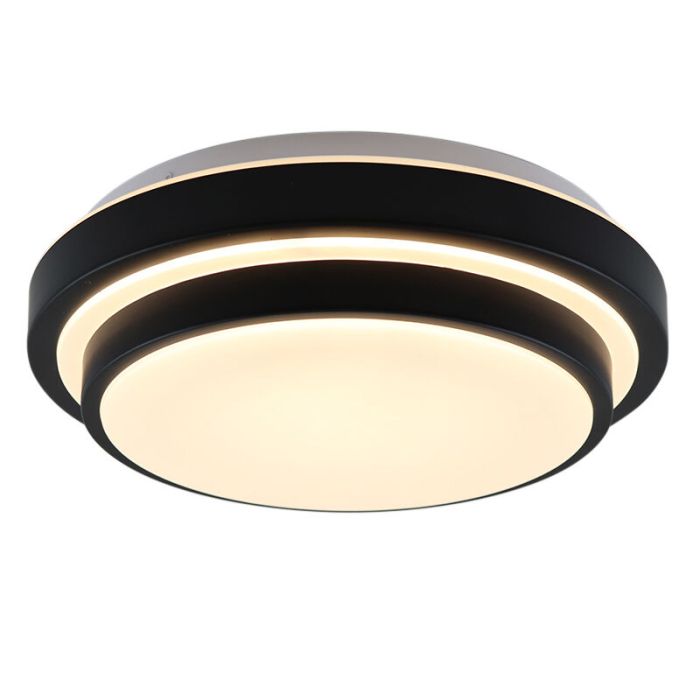 Lámpara de techo baño negra moderna, Jaro, 12W, 3000K LED, IP44