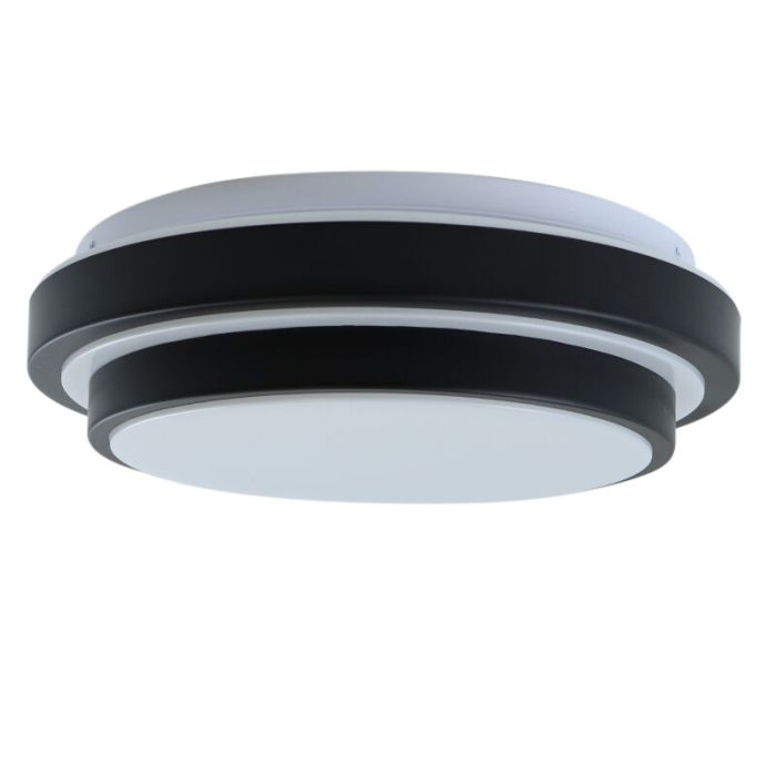 Lámpara de techo baño negra moderna, Jaro, 12W, 3000K LED, IP44