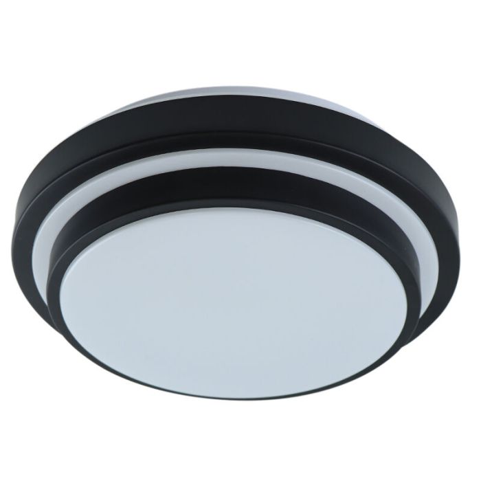 Lámpara de techo baño negra moderna, Jaro, 12W, 3000K LED, IP44
